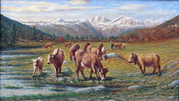 Carlo Mattei. Mucche al pascolo. 80 x 120