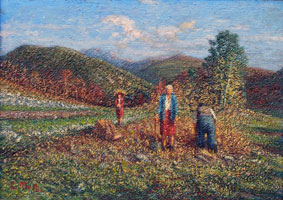 Carlo Mattei. Raccolta delle patate a Toceno. 50 x 70