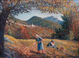 Carlo Mattei. Raccolta delle foglie a Scarliccio. 60 x 80