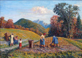 Carlo Mattei. Lavoro nei campi a Toceno. 50 x 70