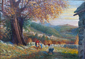 Carlo Mattei. Raccolta delle castagne a Scarliccio. 50 x 70